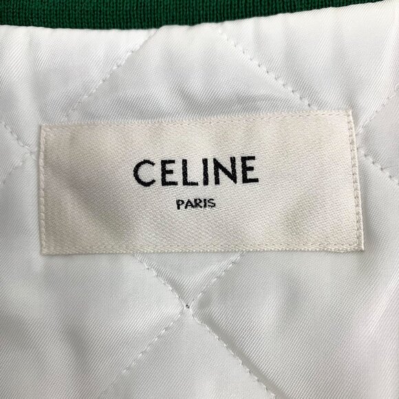 Celine Green Striped Letter Embroidered Long Sleeve Baseball Jacket XXS 100% Cot - Picture 5 of 7